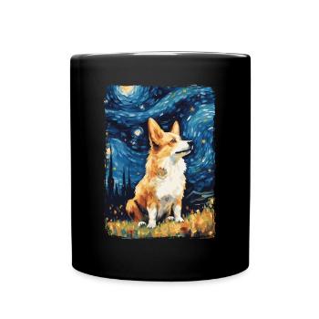 Corgi Starry Night - Tasse einfarbig - Schwarz - Vorne