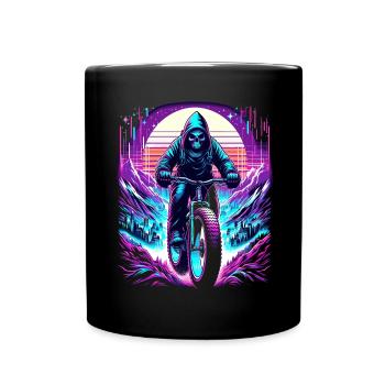 Skelett Fatbiker Synthwave Retro Fahrrad Fahrer - Tasse einfarbig - Schwarz - Vorne