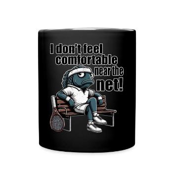 Tennis Netzspieler Fisch Funny Tasse - Tasse einfarbig - Schwarz - Vorne