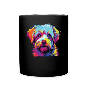 Watercolor Colorful Dandie Dinmont Terrier - Full Colour Mug - black - Front