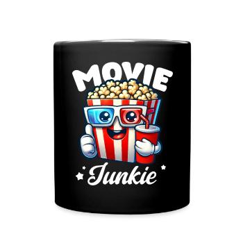 Movie Junkie Cinema Popcorn Cartoon Design - Full Colour Mug - black - Front