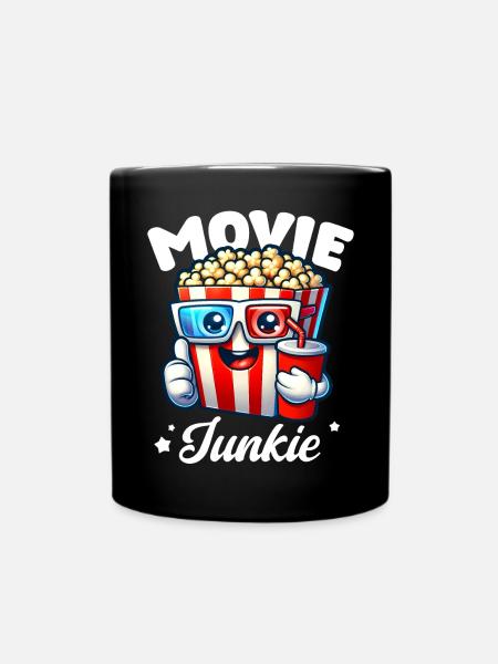 Movie Junkie Kino Popcorn Cartoon Design - Tasse einfarbig - Schwarz