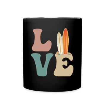 LOVE Surfer Surfing in Hawaii - Full Colour Mug - black - Front