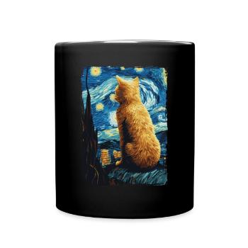 Chat Nuit étoilée - Mug uni - noir - Devant