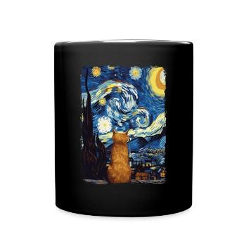Cat Starry Night - Full Colour Mug - black - Front
