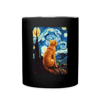 Chat Nuit étoilée - Mug uni - noir - Devant