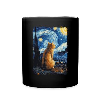 Cat Starry Night - Full Colour Mug - black - Front