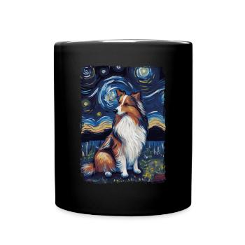 Shetland Shepherd Starry Night - Full Colour Mug - black - Front