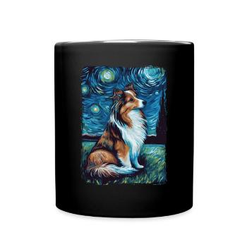 Shetland Shepherd Starry Night - Full Colour Mug - black - Front