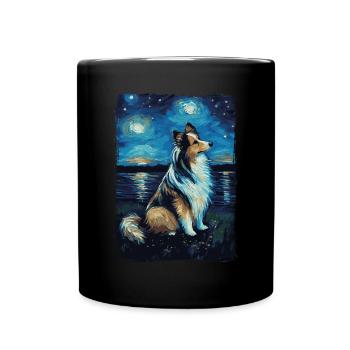 Shetland Shepherd Starry Night - Full Colour Mug - black - Front