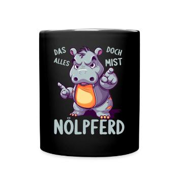 Nilpferd Hippo meckern Meckerer Nölpferd - Tasse einfarbig - Schwarz - Vorne