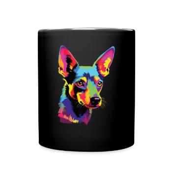 Wasserfarben Farbenfroher Portuguese Podengo - Tasse einfarbig - Schwarz - Vorne