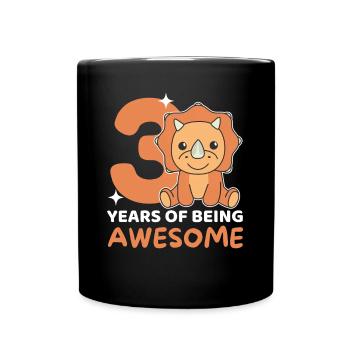 Triceratops for 3rd birthday children three years - Full Colour Mug - black - Front