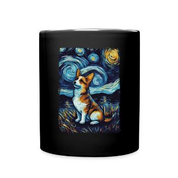 Corgi Starry Night - Tasse einfarbig - Schwarz - Vorne