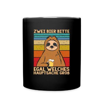 Zwei Bier bitte Hauptsache Groß - Tasse einfarbig - Schwarz - Vorne