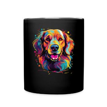 Watercolor Colorful Golden Retriever - Full Colour Mug - black - Front