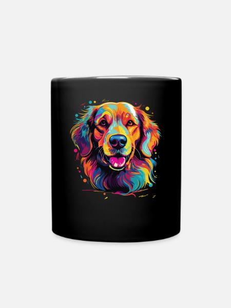 Wasserfarben Farbenfroher Golden Retriever - Tasse einfarbig - Schwarz