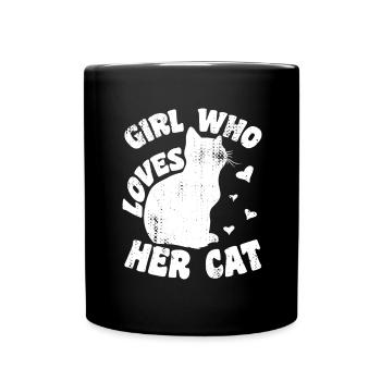 Girl who loves her cat - Full Colour Mug - black - Front