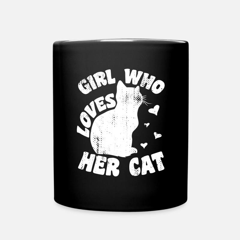 Mädchen das seine Katze liebt - Tasse einfarbig - Schwarz