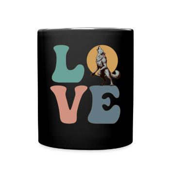 LOVE Werewolf Wolf Howling Furry Fandom Fursuit - Full Colour Mug - black - Front