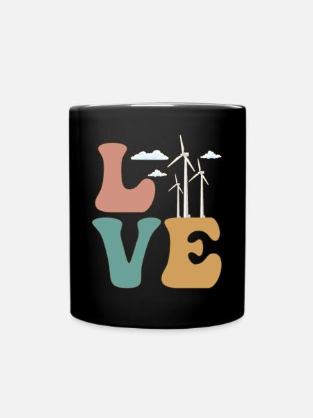 LOVE Windturbine Techniker Energie Windkraftwerk - Tasse einfarbig - Schwarz