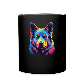 Watercolor Colorful Norwegian Elkhound - Full Colour Mug - black - Front
