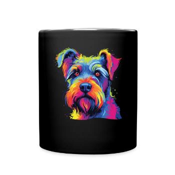 Watercolor Colorful Standard Schnauzer - Full Colour Mug - black - Front