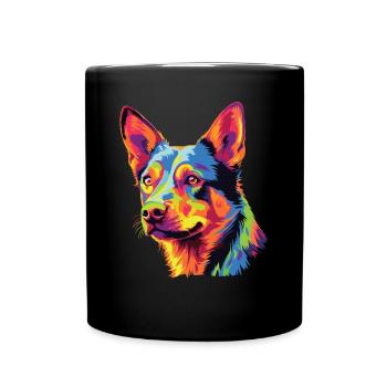 Watercolor Colorful Australian Kelpie - Full Colour Mug - black - Front