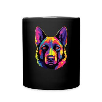 Watercolor Colorful Norwegian Elkhound - Full Colour Mug - black - Front