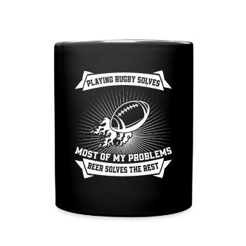 Playing Rugby solves most of my problems - Rugby P - Full Colour Mug - black - Front