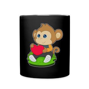 Affe Herz - Tasse einfarbig - Schwarz - Vorne
