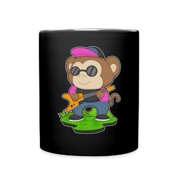 Affe Musiker Gitarre Musik - Tasse einfarbig - Schwarz - Vorne