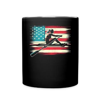 Rowing patriot with US flag - Full Colour Mug - black - Front