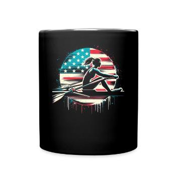 Femme patriote à l’aviron avec drapeau américain - Mug uni - noir - Devant