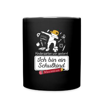 Ich bin ein Schulkind Maximilian - Tasse einfarbig - Schwarz - Vorne