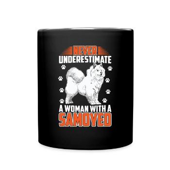 Frau mit Samojede Schlittenhund - Tasse einfarbig - Schwarz - Vorne