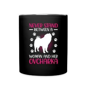 Ovcharka woman and her Caucasian Ovcharka - Full Colour Mug - black - Front
