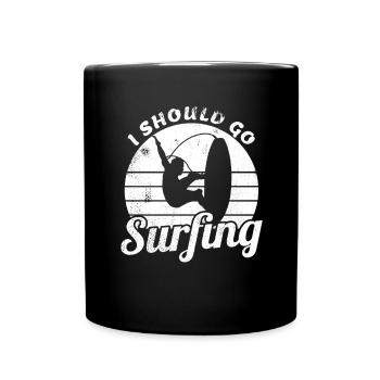 Ich sollte surfen gehen - Tasse einfarbig - Schwarz - Vorne