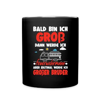 Nachwuchs Verkünden Werde Großer Bruder Feuerwehr - Tasse einfarbig - Schwarz - Vorne