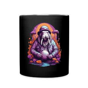 Lebendige Farben Wald Pilze Psychedelic Art - Tasse einfarbig - Schwarz - Vorne