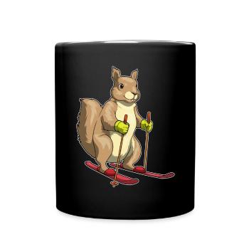 Squirrel, Skier, Ski, Winter Sports - Full Colour Mug - black - Front