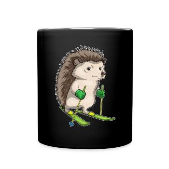 Hedgehog Skier Skiing Winter Sports - Full Colour Mug - black - Front