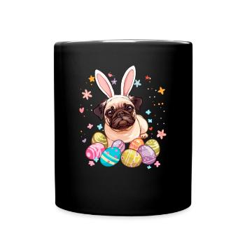 Pug easter eggs Hunting easter day - Full Colour Mug - black - Front