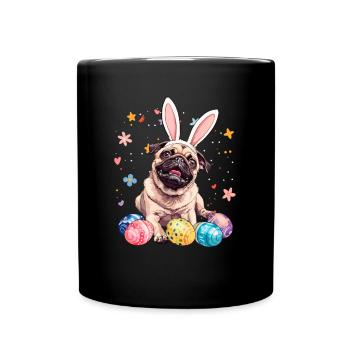Pug easter eggs Hunting easter day - Full Colour Mug - black - Front