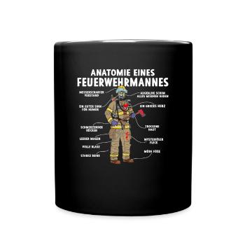 Anatomie eines Feuerwehrmannes - Tasse einfarbig - Schwarz - Vorne