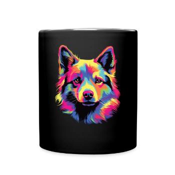 Wasserfarben Farbenfroher Norwegischer Buhund - Tasse einfarbig - Schwarz - Vorne