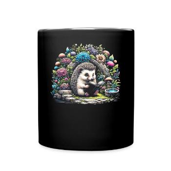 Livre de lecture hérisson – Paysage marin de pleine lune - Mug uni - noir - Devant
