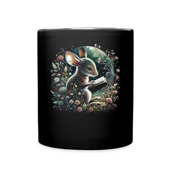 Livre de lecture de souris – Paysage marin de pleine lune - Mug uni - noir - Devant