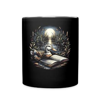 Duck Reading Book – Full Moon Seascape - Full Colour Mug - black - Front