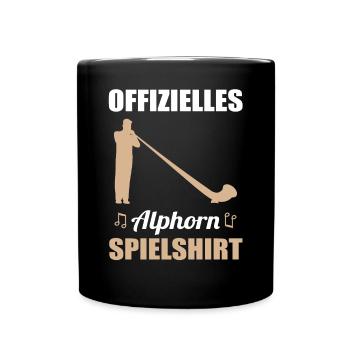 Geschenk - Offizielles Alphorn Spielshirt - Tasse einfarbig - Schwarz - Vorne